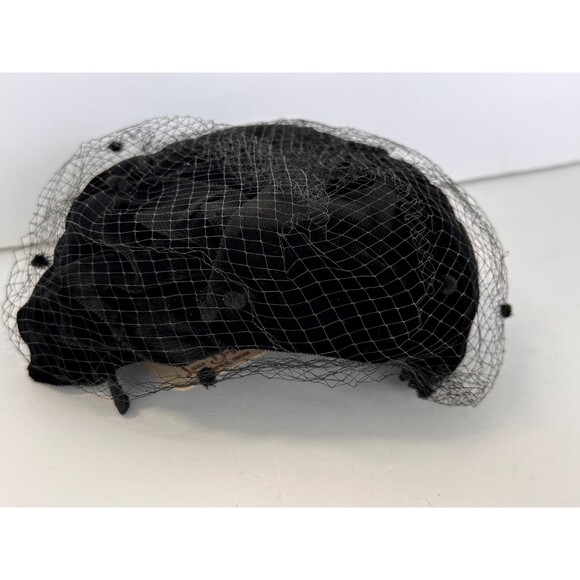 Vintage Lane Bryant Black Velvet and Net Pill Box Hat w Original Tag - Mid Cen main image 8